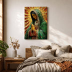Our Lady of Guadalupe Wall Art Sunburst Framed Canvas La Morenita Mosaic Catholic Decor
