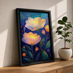 Floral Nightscape Wall Art Glowing Botanical Framed Canvas Bloom Modern Home Decor