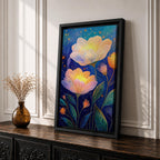 Floral Nightscape Wall Art Glowing Botanical Framed Canvas Bloom Modern Home Decor