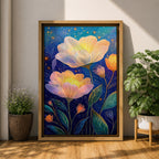 Floral Nightscape Wall Art Glowing Botanical Framed Canvas Bloom Modern Home Decor