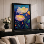 Floral Nightscape Wall Art Glowing Botanical Framed Canvas Bloom Modern Home Decor