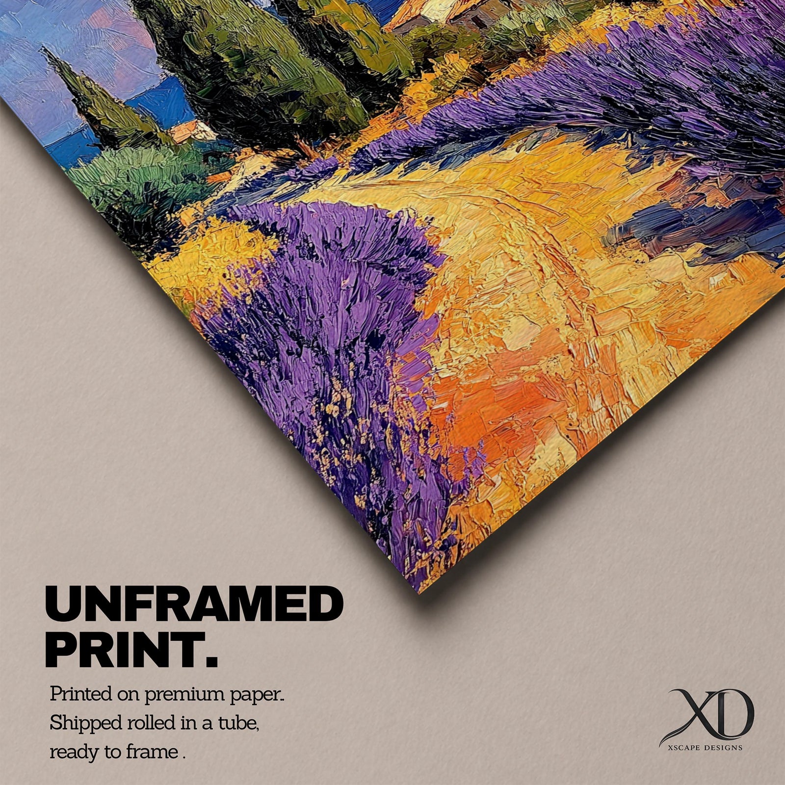 Lavender Field Wall Art Provence Landscape Framed Canvas Cottagecore Rustic Impasto Living Room Decor