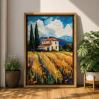 Tuscan Farmhouse Wall Art Italian Countryside Framed Canvas Wheat Field Impasto Rustic Decor
