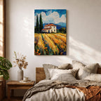 Tuscan Farmhouse Wall Art Italian Countryside Framed Canvas Wheat Field Impasto Rustic Decor