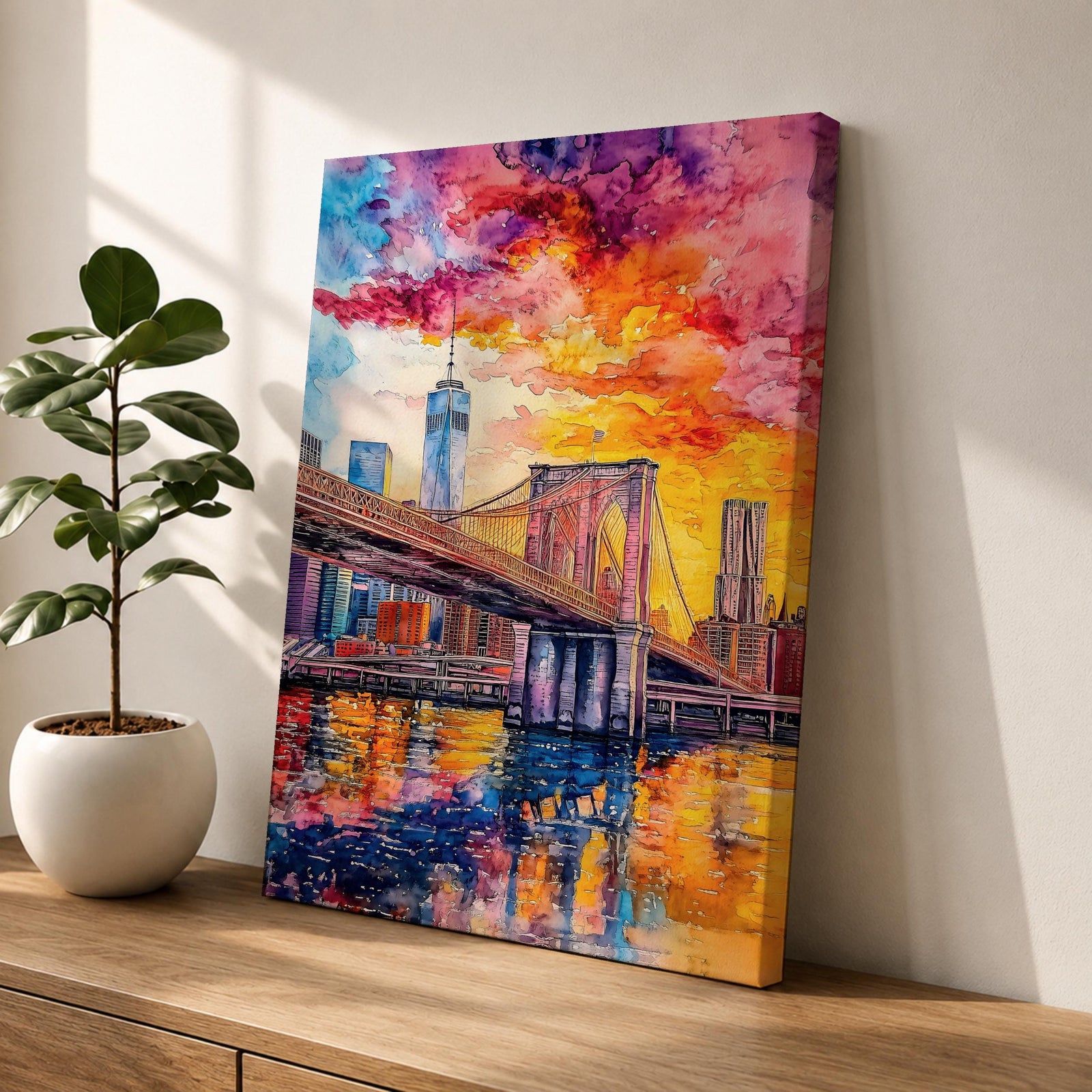 Brooklyn Bridge Wall Art New York Manhattan Skyline Cityscape Gift Living Room Home Decor