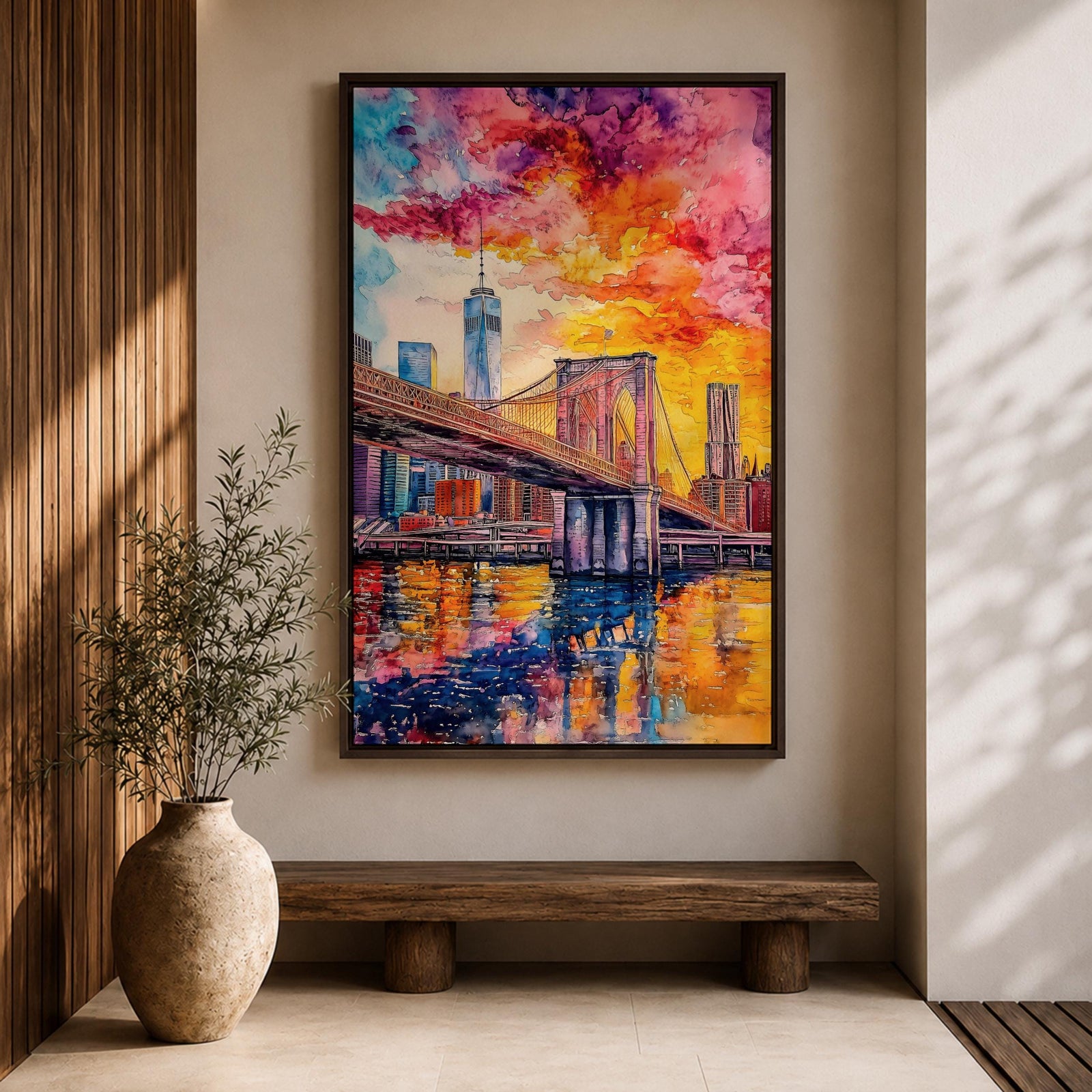 Brooklyn Bridge Wall Art New York Manhattan Skyline Cityscape Gift Living Room Home Decor