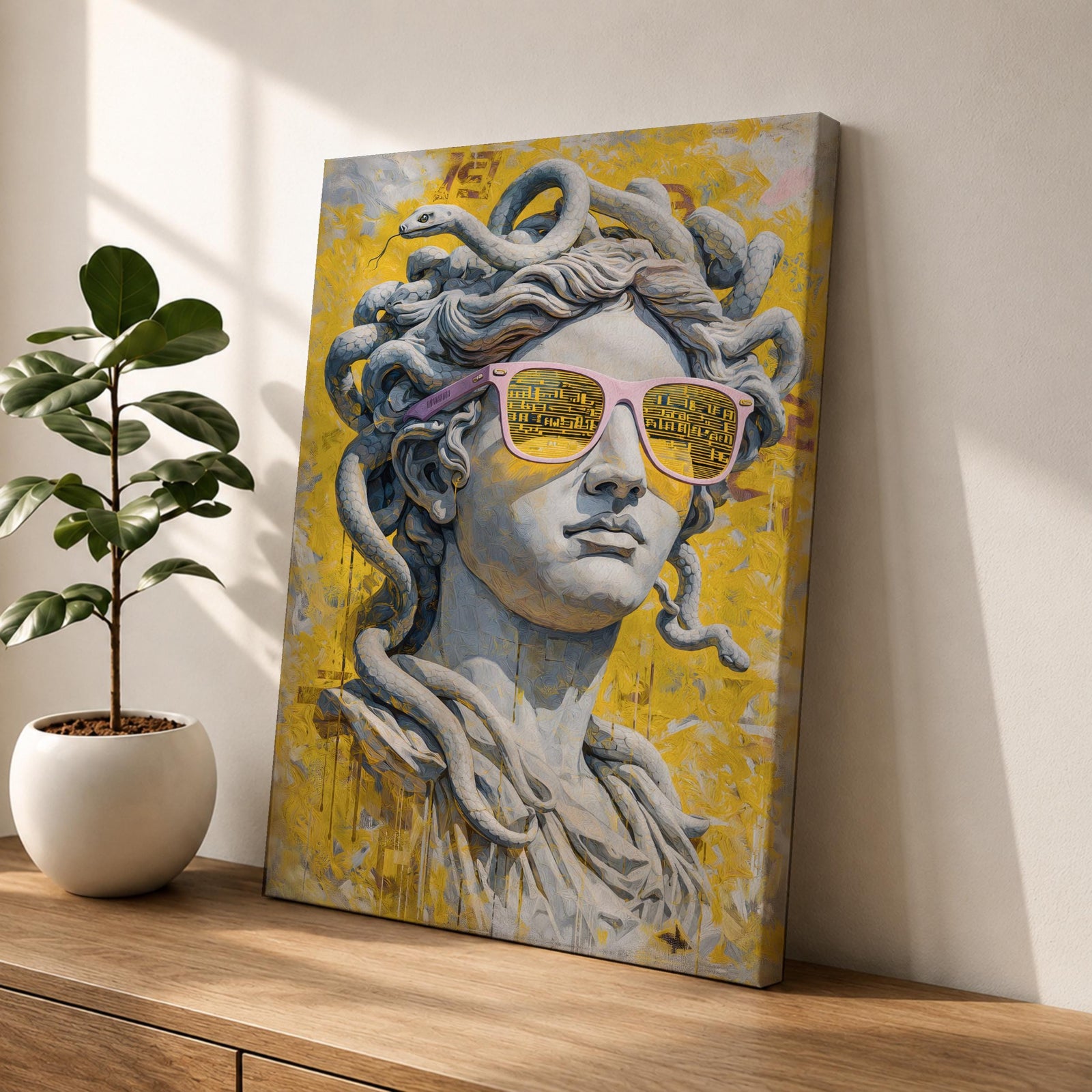 Medusa Wall Art Greek Mythology Framed Canvas Statue Sunglasses Modern Pop Art Decor