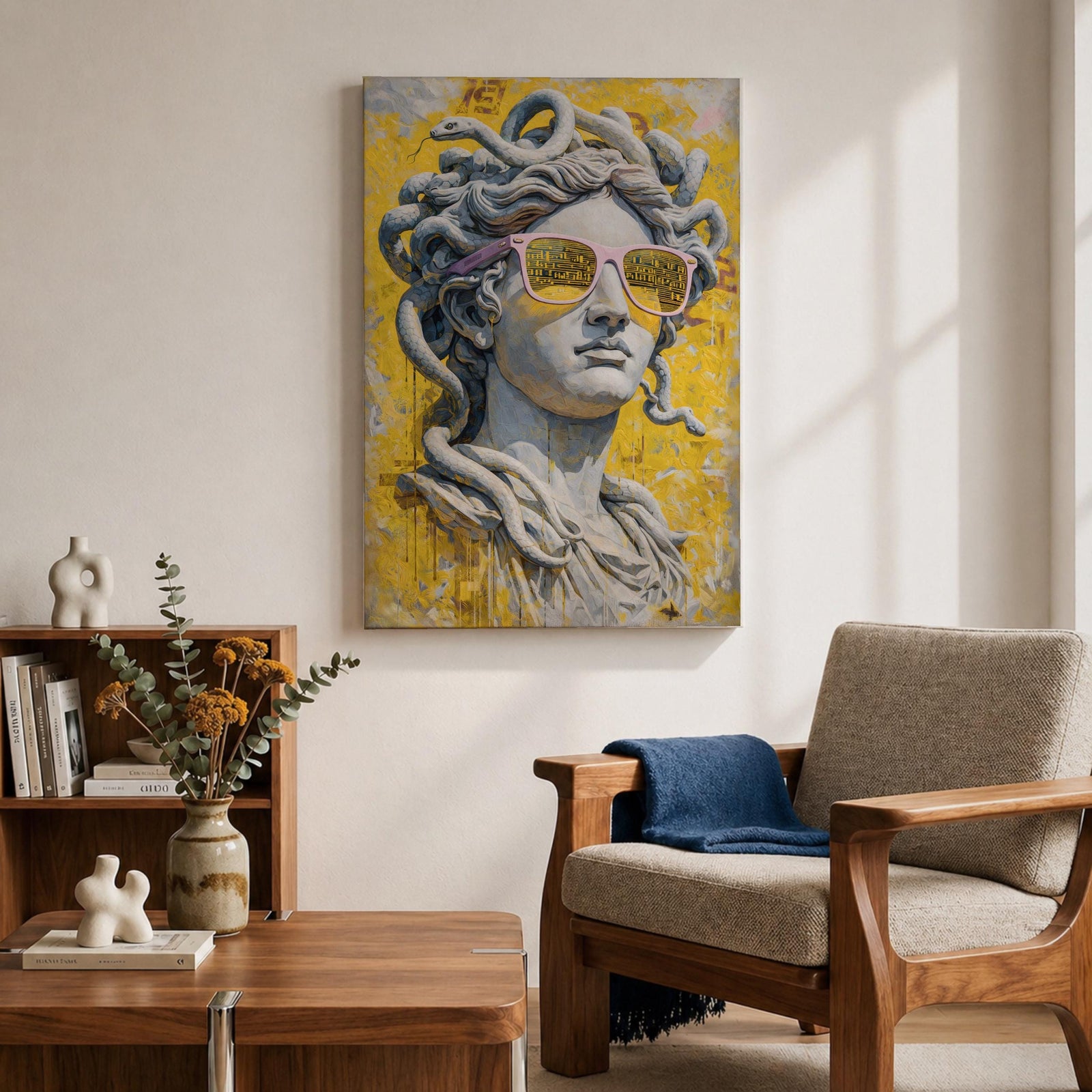 Medusa Wall Art Greek Mythology Framed Canvas Statue Sunglasses Modern Pop Art Decor