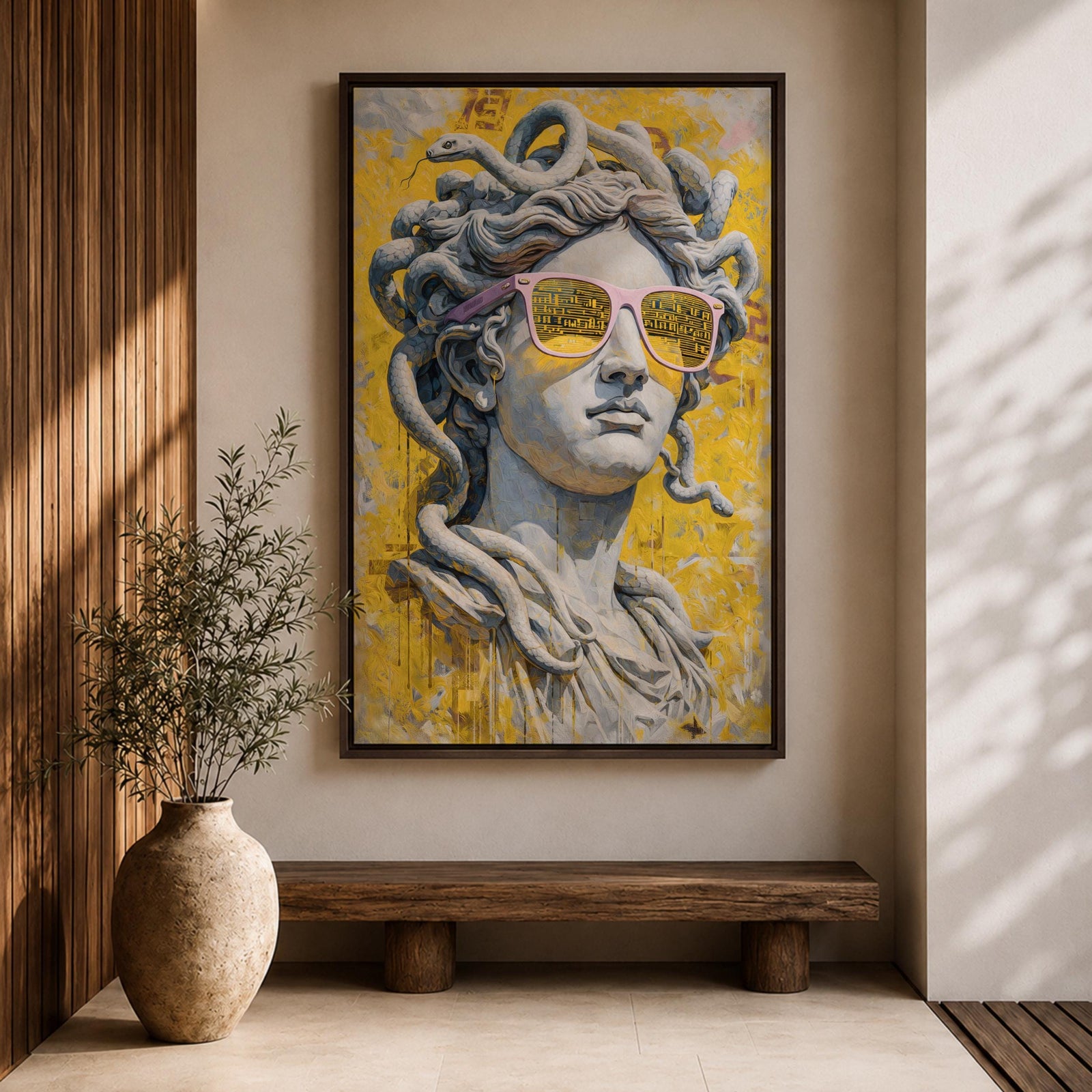 Medusa Wall Art Greek Mythology Framed Canvas Statue Sunglasses Modern Pop Art Decor