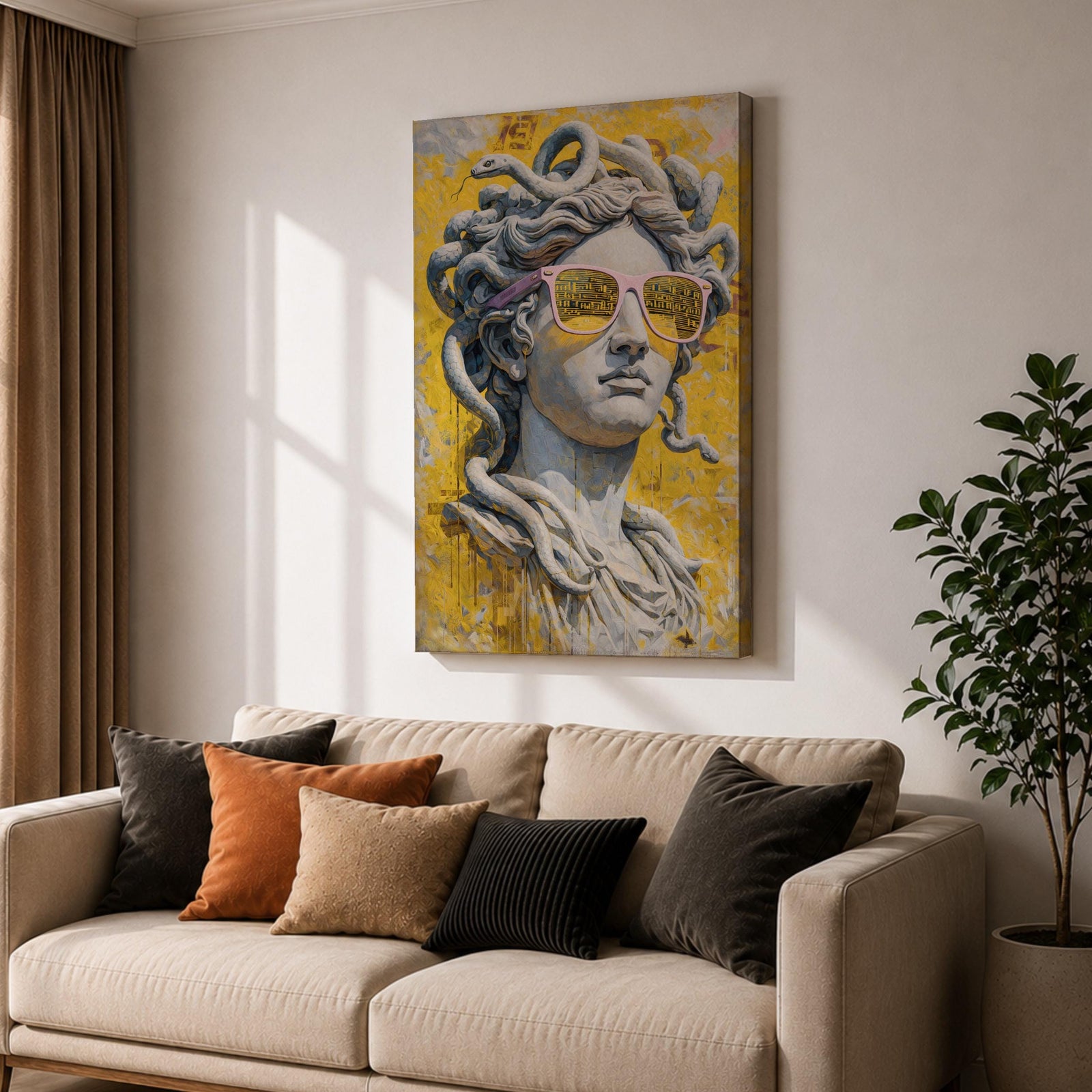 Medusa Wall Art Greek Mythology Framed Canvas Statue Sunglasses Modern Pop Art Decor