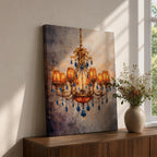 Chandelier Wall Art French Lighting Framed Canvas Blue Gold Baroque Elegant Classic Wall Decor