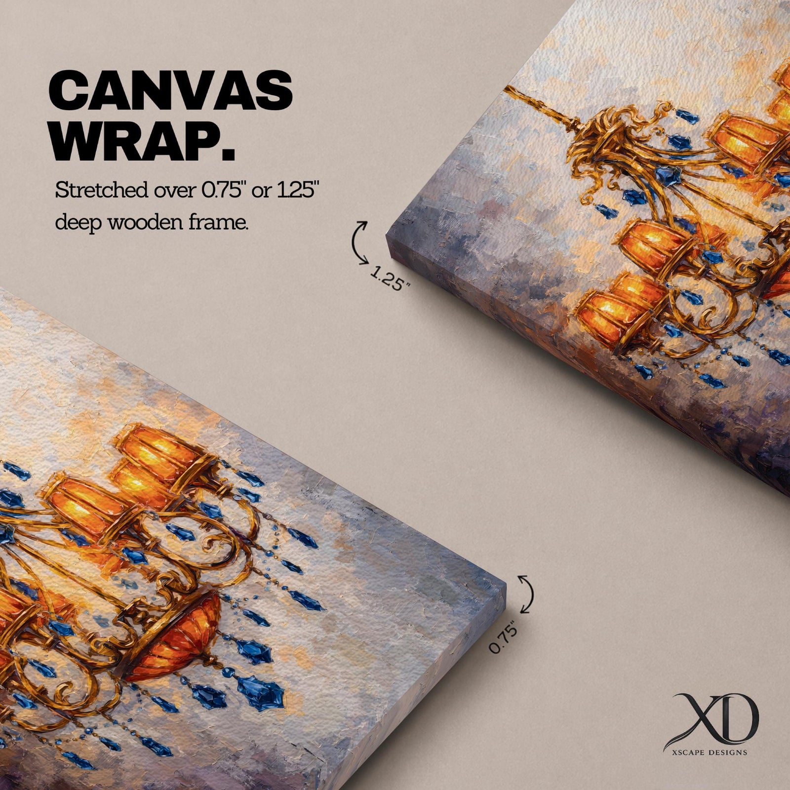 Chandelier Wall Art French Lighting Framed Canvas Blue Gold Baroque Elegant Classic Wall Decor