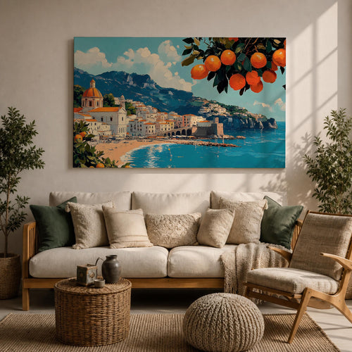 Amalfi Coast Wall Art Positano Italy Framed Canvas Mediterranean Seascape Living Room Decor