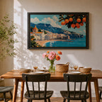 Amalfi Coast Wall Art Positano Italy Framed Canvas Mediterranean Seascape Living Room Decor