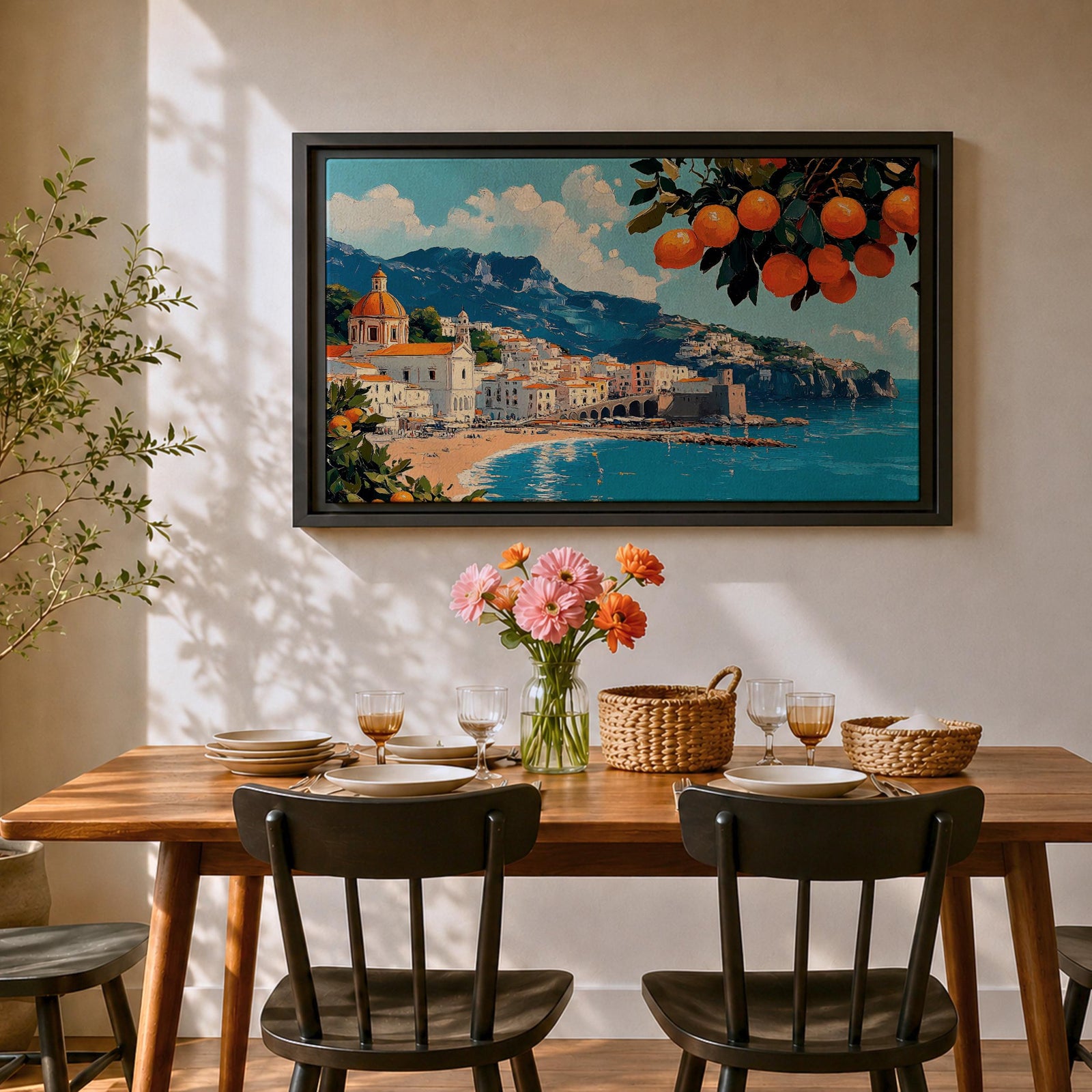 Amalfi Coast Wall Art Positano Italy Framed Canvas Mediterranean Seascape Living Room Decor