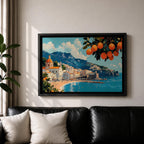 Amalfi Coast Wall Art Positano Italy Framed Canvas Mediterranean Seascape Living Room Decor