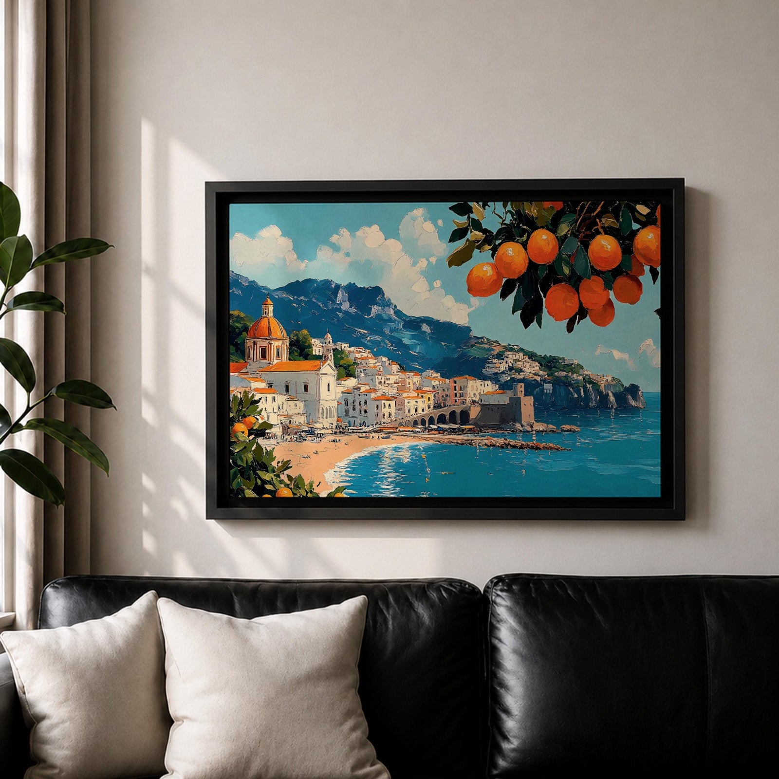 Amalfi Coast Wall Art Positano Italy Framed Canvas Mediterranean Seascape Living Room Decor