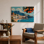 Amalfi Coast Wall Art Positano Italy Framed Canvas Mediterranean Seascape Living Room Decor