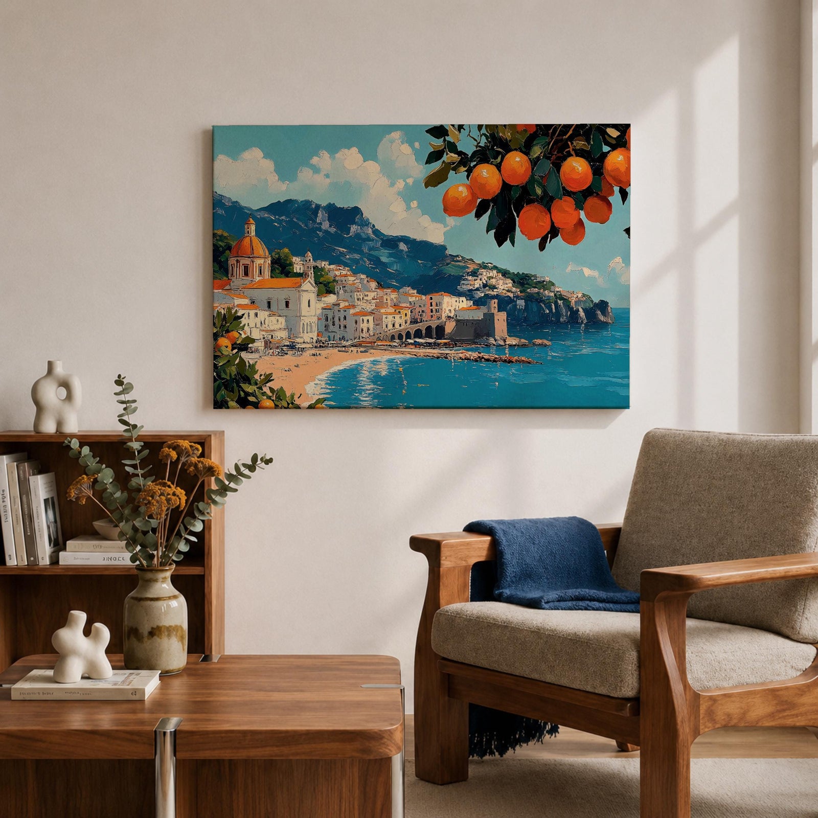 Amalfi Coast Wall Art Positano Italy Framed Canvas Mediterranean Seascape Living Room Decor