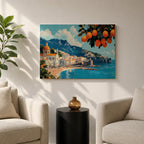 Amalfi Coast Wall Art Positano Italy Framed Canvas Mediterranean Seascape Living Room Decor