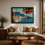 Amalfi Coast Wall Art Positano Italy Framed Canvas Mediterranean Seascape Living Room Decor