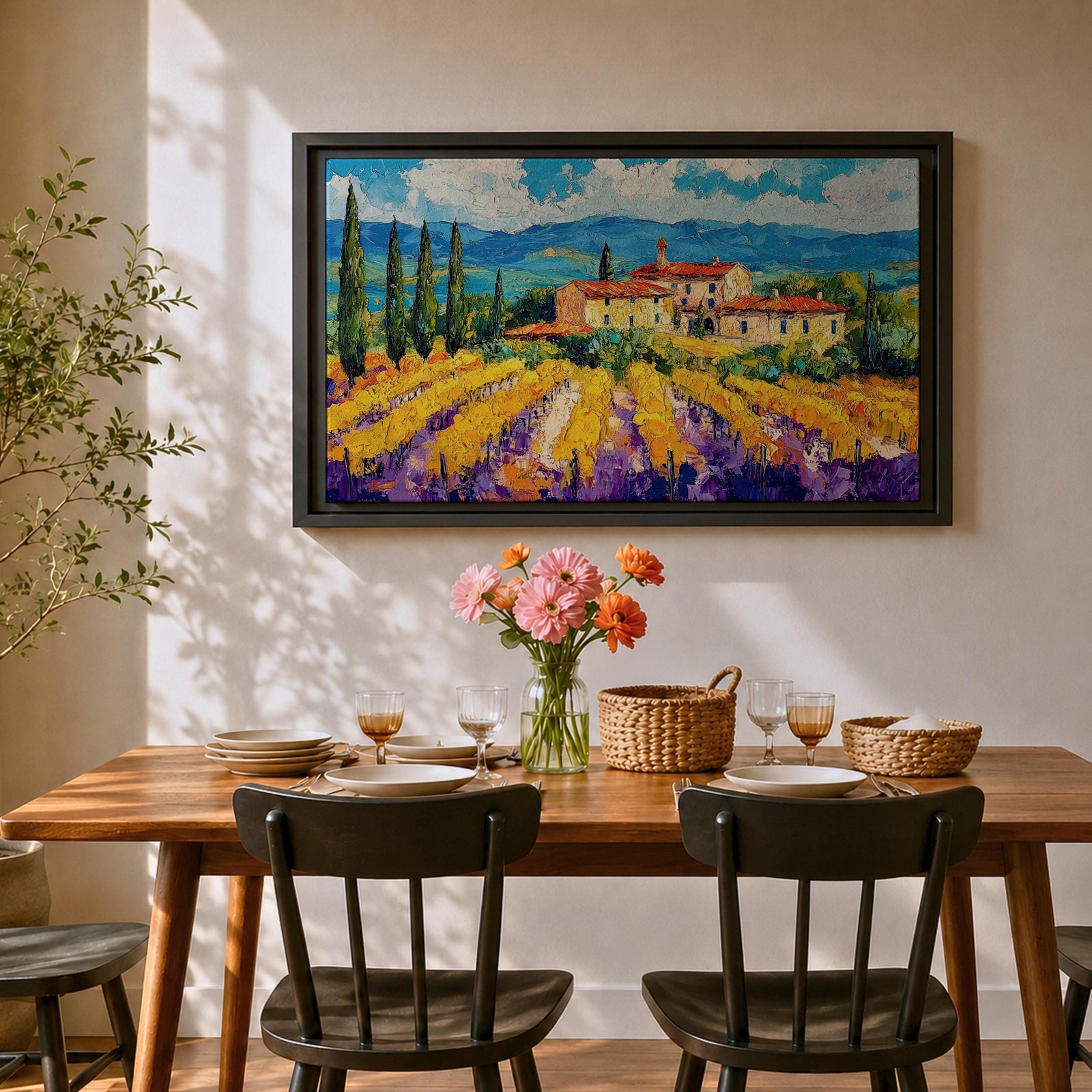 Vineyard Landscape Wall Art Tuscan Vineyard Framed Canvas Mediterranean Countryside Rustic Home Decor