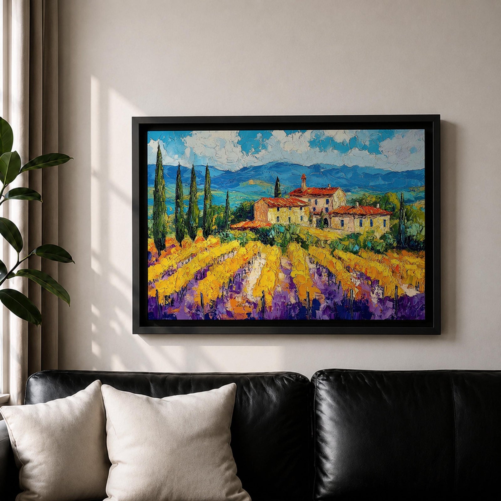 Vineyard Landscape Wall Art Tuscan Vineyard Framed Canvas Mediterranean Countryside Rustic Home Decor