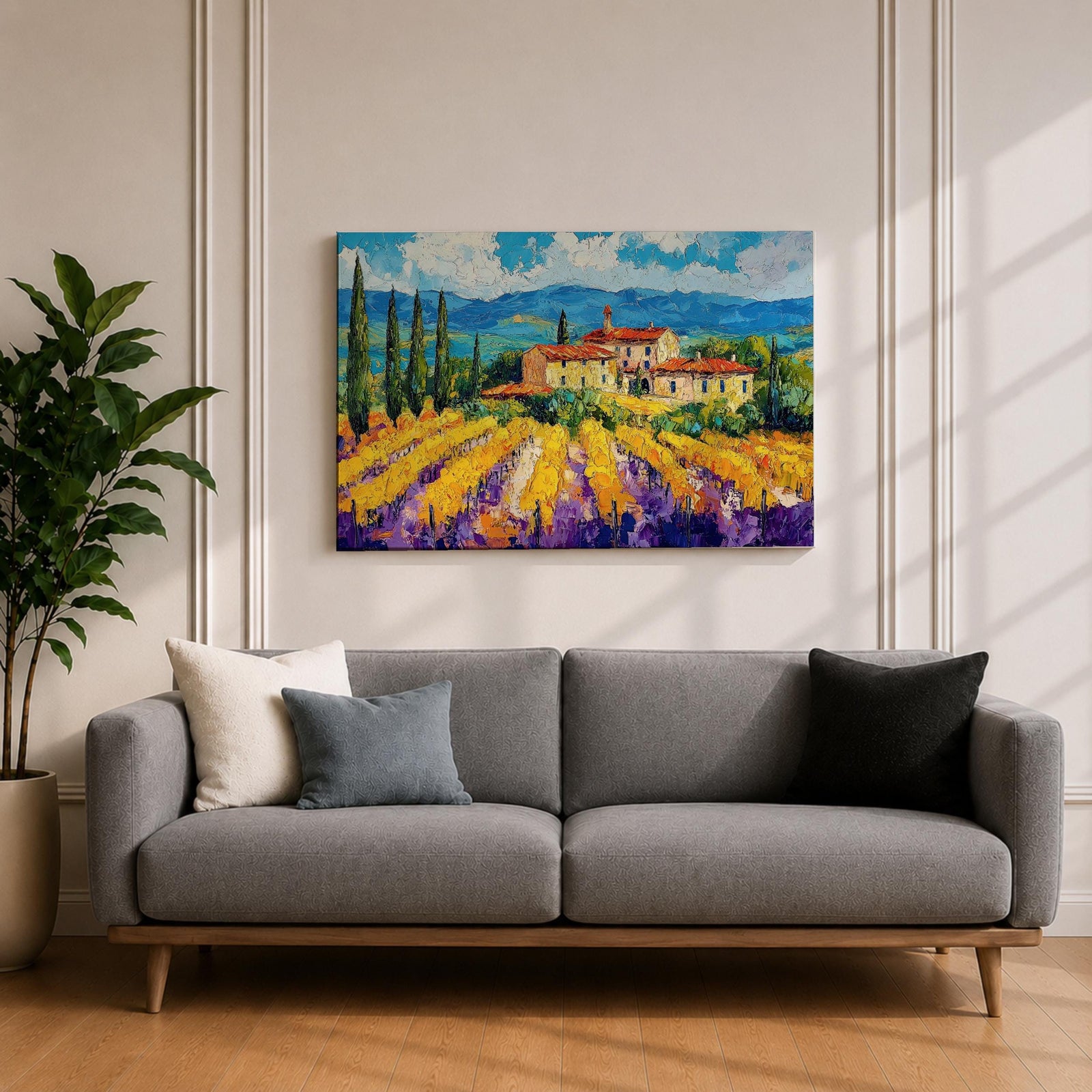 Vineyard Landscape Wall Art Tuscan Vineyard Framed Canvas Mediterranean Countryside Rustic Home Decor
