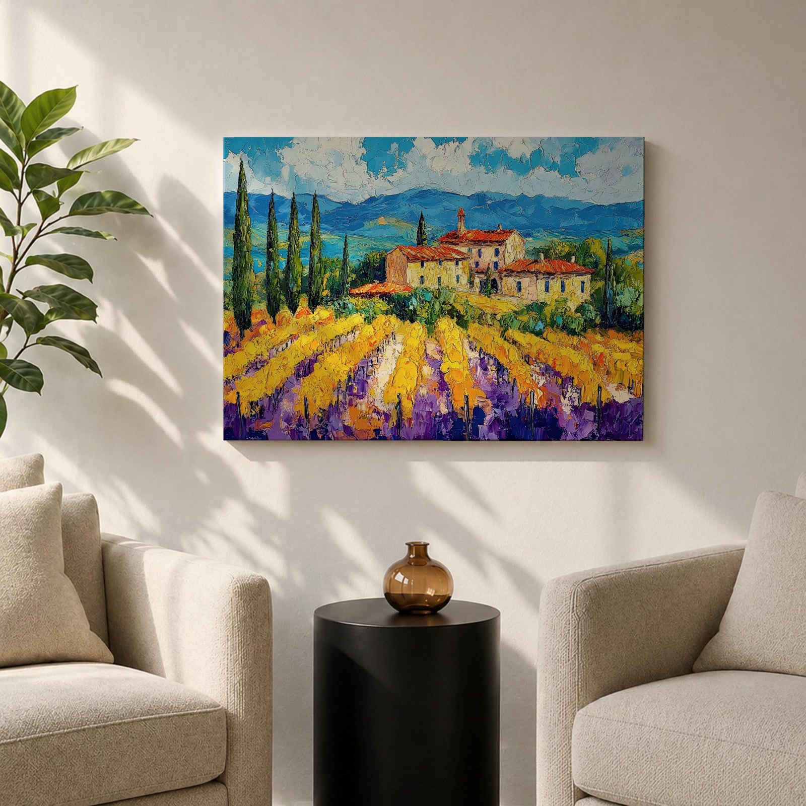 Vineyard Landscape Wall Art Tuscan Vineyard Framed Canvas Mediterranean Countryside Rustic Home Decor