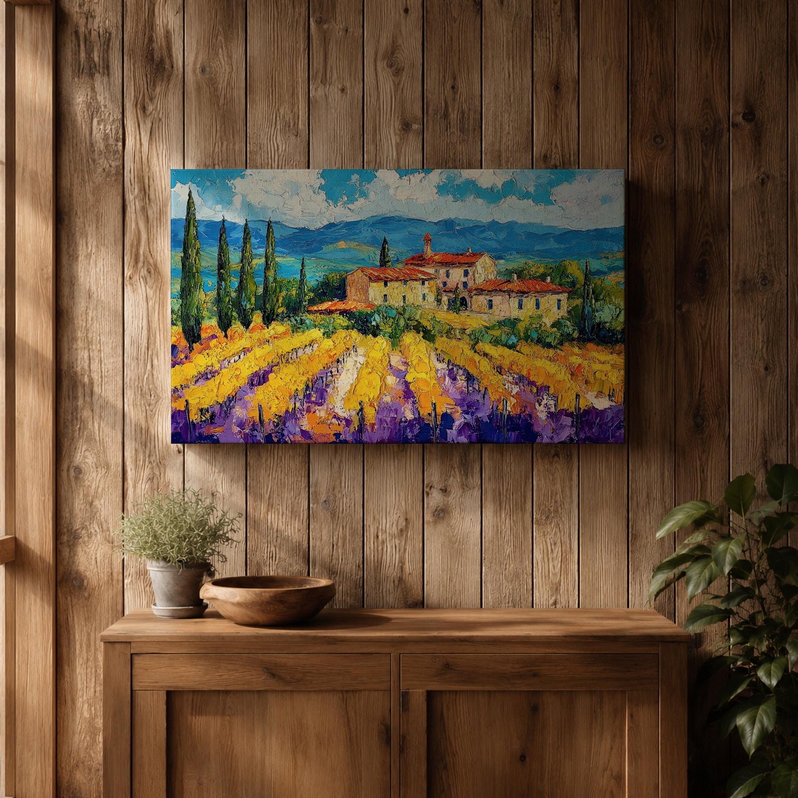 Vineyard Landscape Wall Art Tuscan Vineyard Framed Canvas Mediterranean Countryside Rustic Home Decor