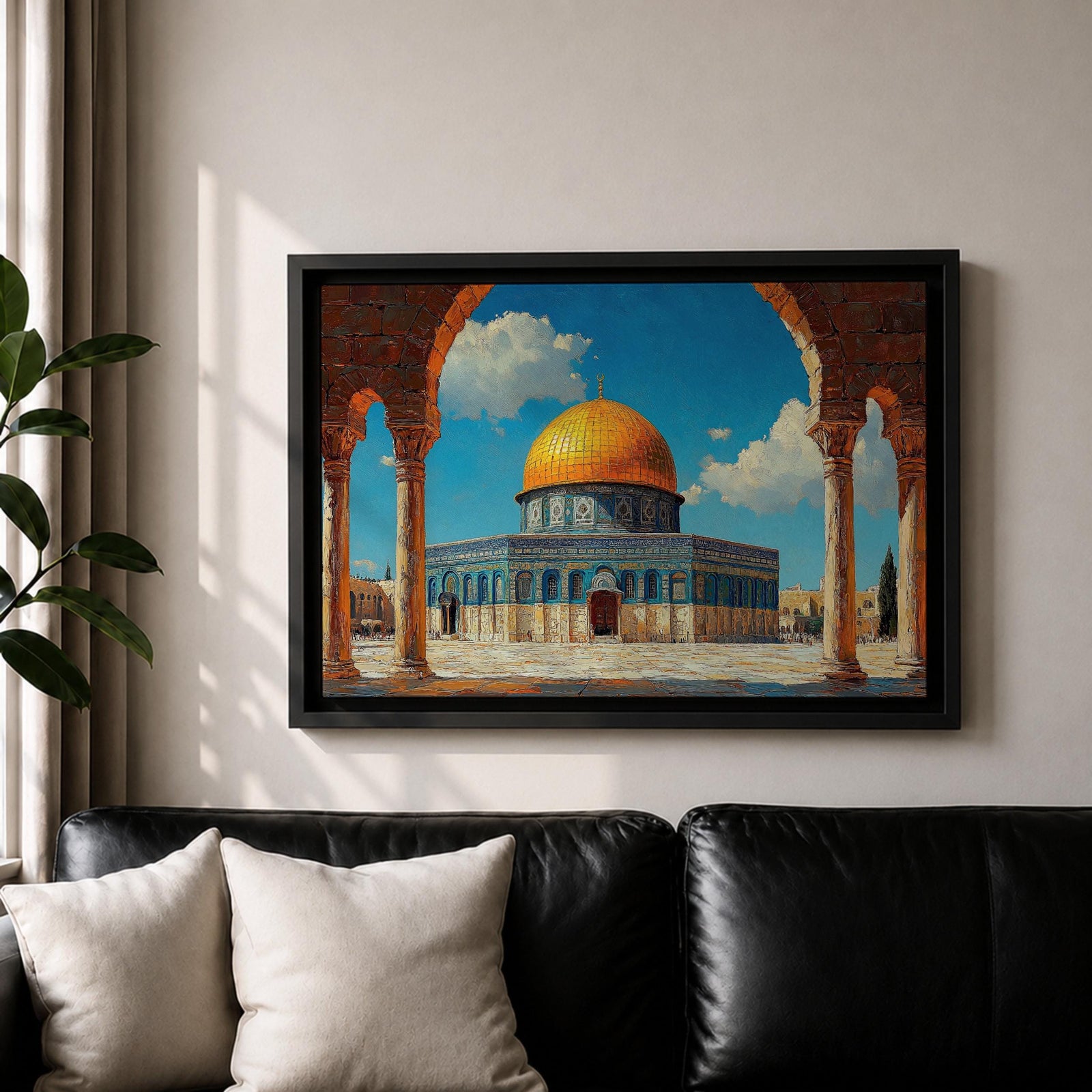 Masjid Al Aqsa Wall Art Arch View Framed Canvas Qubbat Sakhrah Impasto Islamic Decor