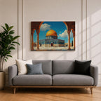 Masjid Al Aqsa Wall Art Arch View Framed Canvas Qubbat Sakhrah Impasto Islamic Decor