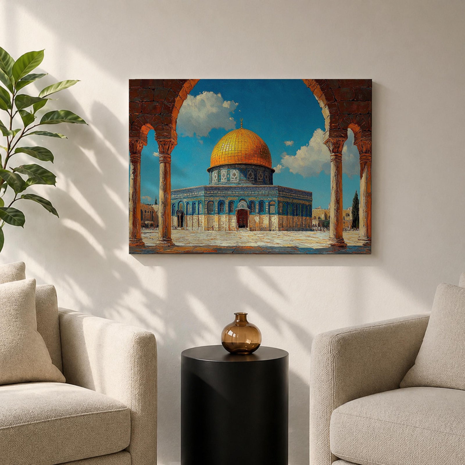 Masjid Al Aqsa Wall Art Arch View Framed Canvas Qubbat Sakhrah Impasto Islamic Decor