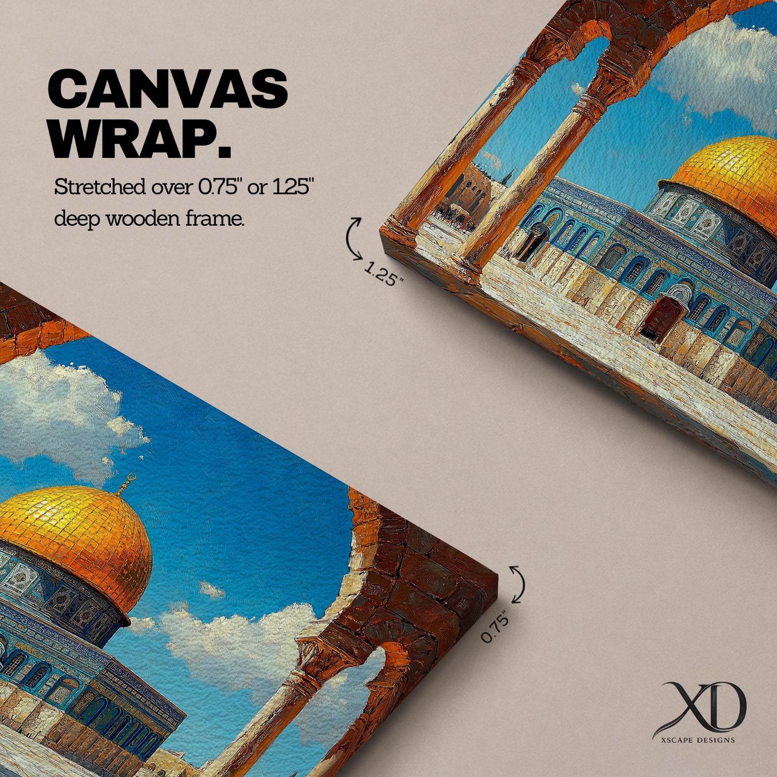 Masjid Al Aqsa Wall Art Arch View Framed Canvas Qubbat Sakhrah Impasto Islamic Decor