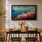 Santorini Wall Art Oia Greece Framed Canvas Greek Island Coastal Impasto Living Room Decor