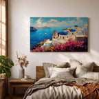 Santorini Wall Art Oia Greece Framed Canvas Greek Island Coastal Impasto Living Room Decor