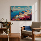 Santorini Wall Art Oia Greece Framed Canvas Greek Island Coastal Impasto Living Room Decor