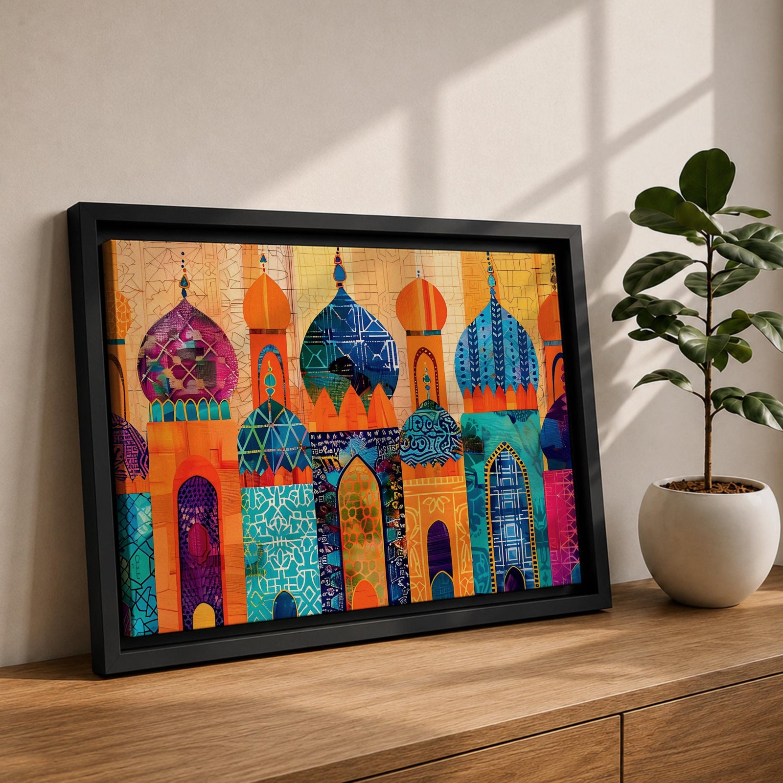 Moorish Domes Wall Art Colorful Skyline Framed Canvas Arabesque Mosaic Moroccan Home Decor