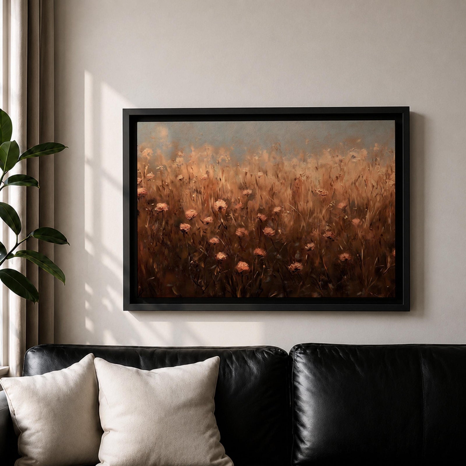 Meadow Flower Wall Art Prairie Bloom Framed Canvas Wildflower Impasto Rustic Home Decor