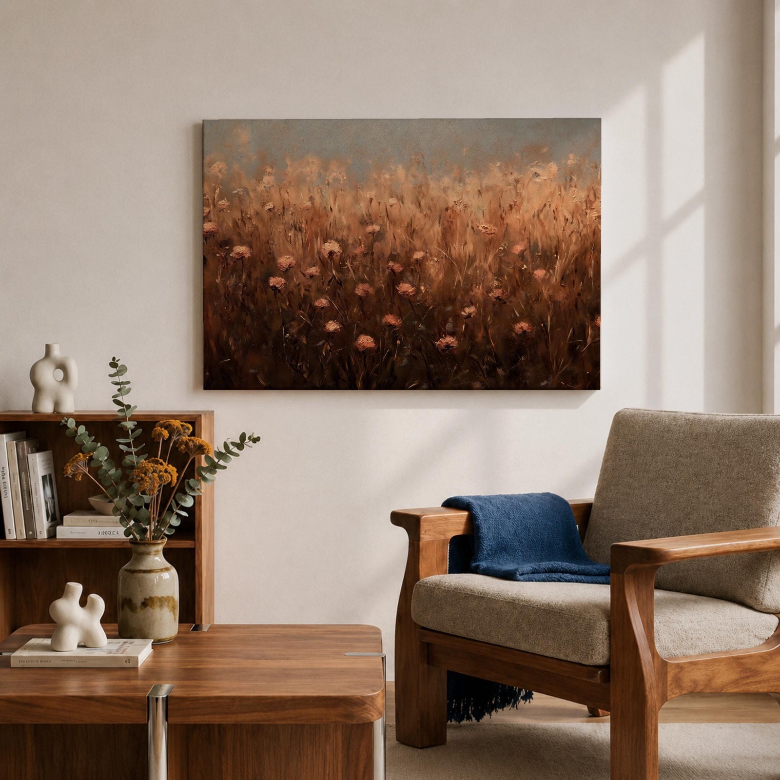 Meadow Flower Wall Art Prairie Bloom Framed Canvas Wildflower Impasto Rustic Home Decor
