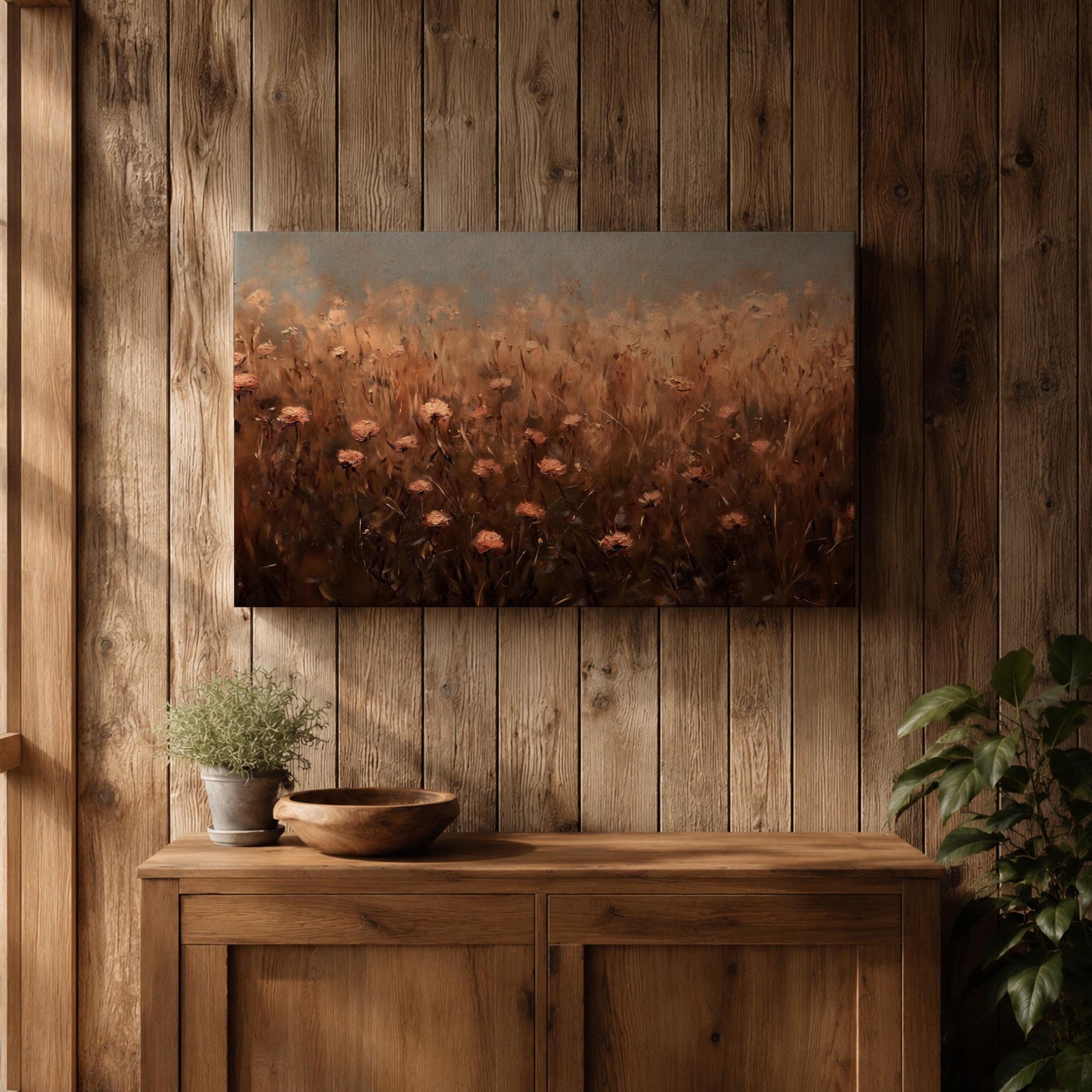 Meadow Flower Wall Art Prairie Bloom Framed Canvas Wildflower Impasto Rustic Home Decor