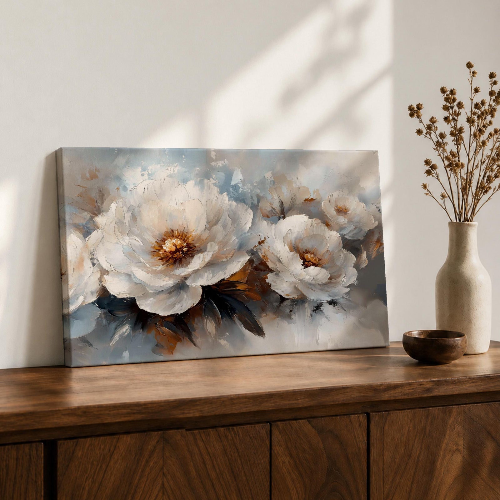 White Peony Wall Art Paeonia Framed Canvas Botanical Vintage Cottage Floral Home Decor