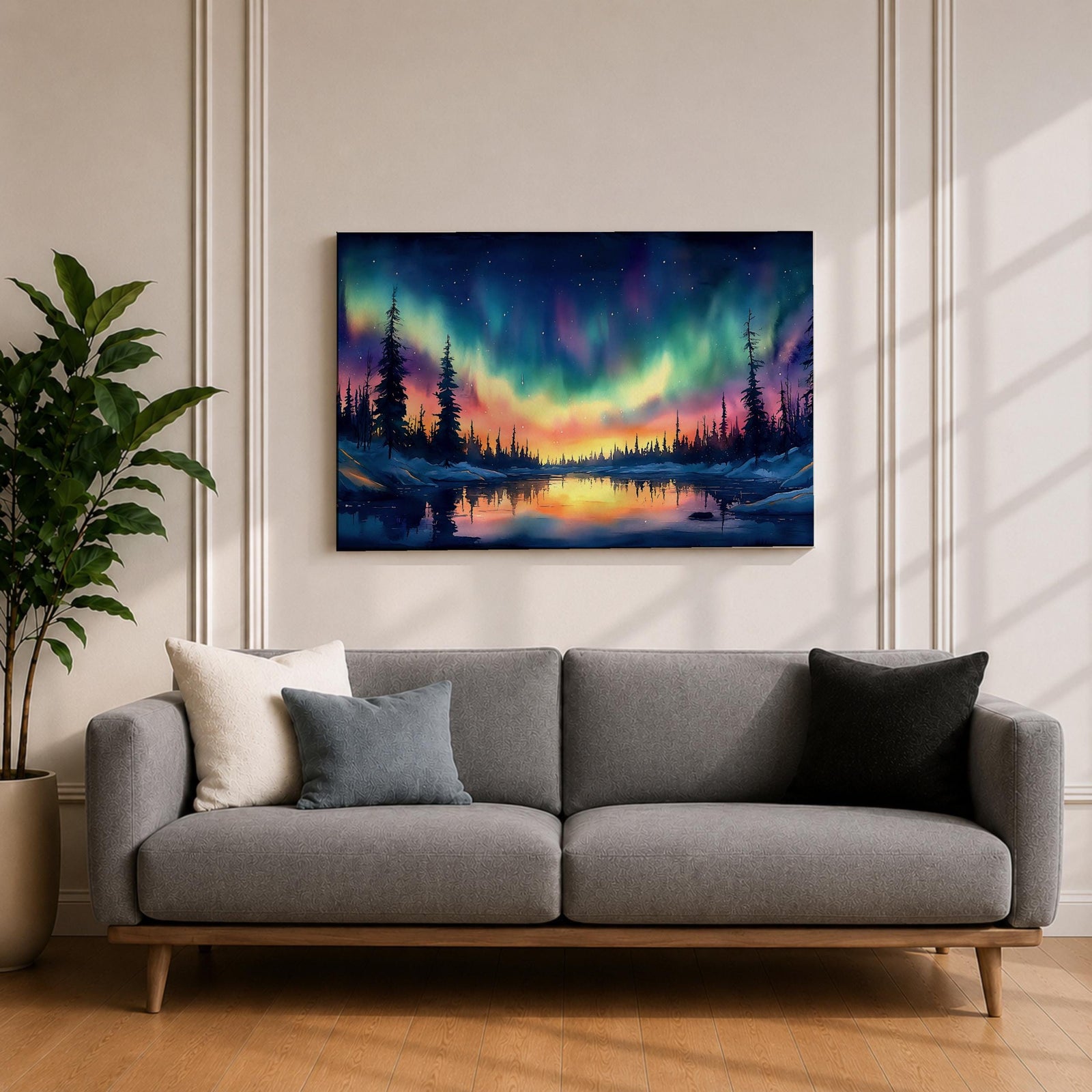 Northern Lights Wall Art Aurora Borealis Framed Canvas Arctic Night Landscape Gift Home Decor