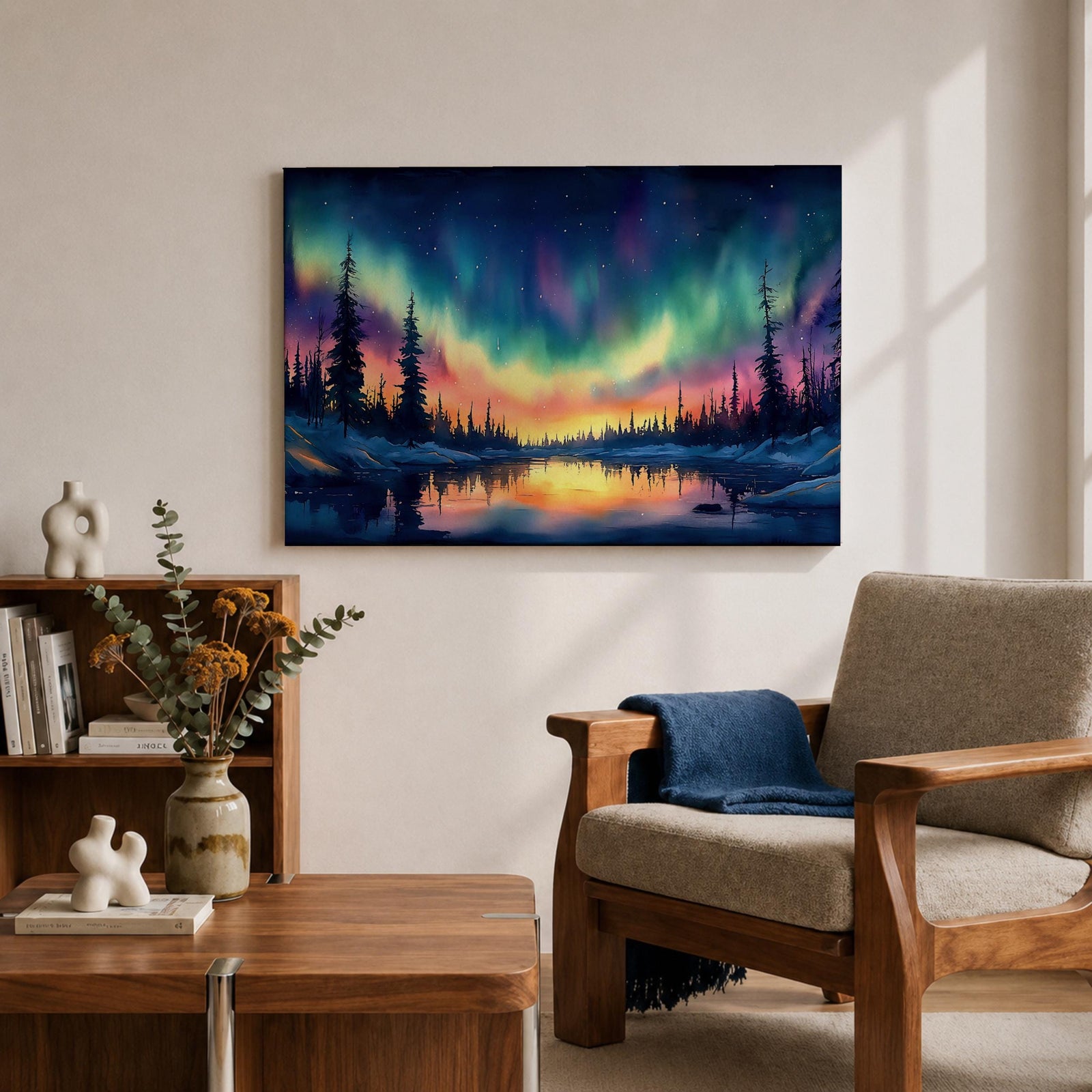 Northern Lights Wall Art Aurora Borealis Framed Canvas Arctic Night Landscape Gift Home Decor