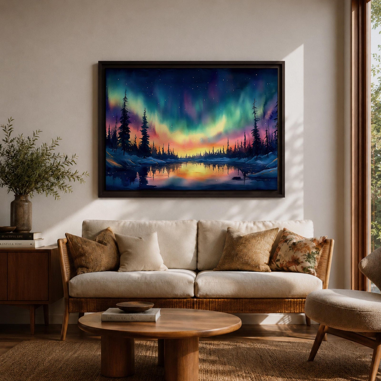 Northern Lights Wall Art Aurora Borealis Framed Canvas Arctic Night Landscape Gift Home Decor