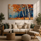 Birch Forest Wall Art Aspen Grove Framed Canvas Autumn Impasto Landscape Rustic Home Decor