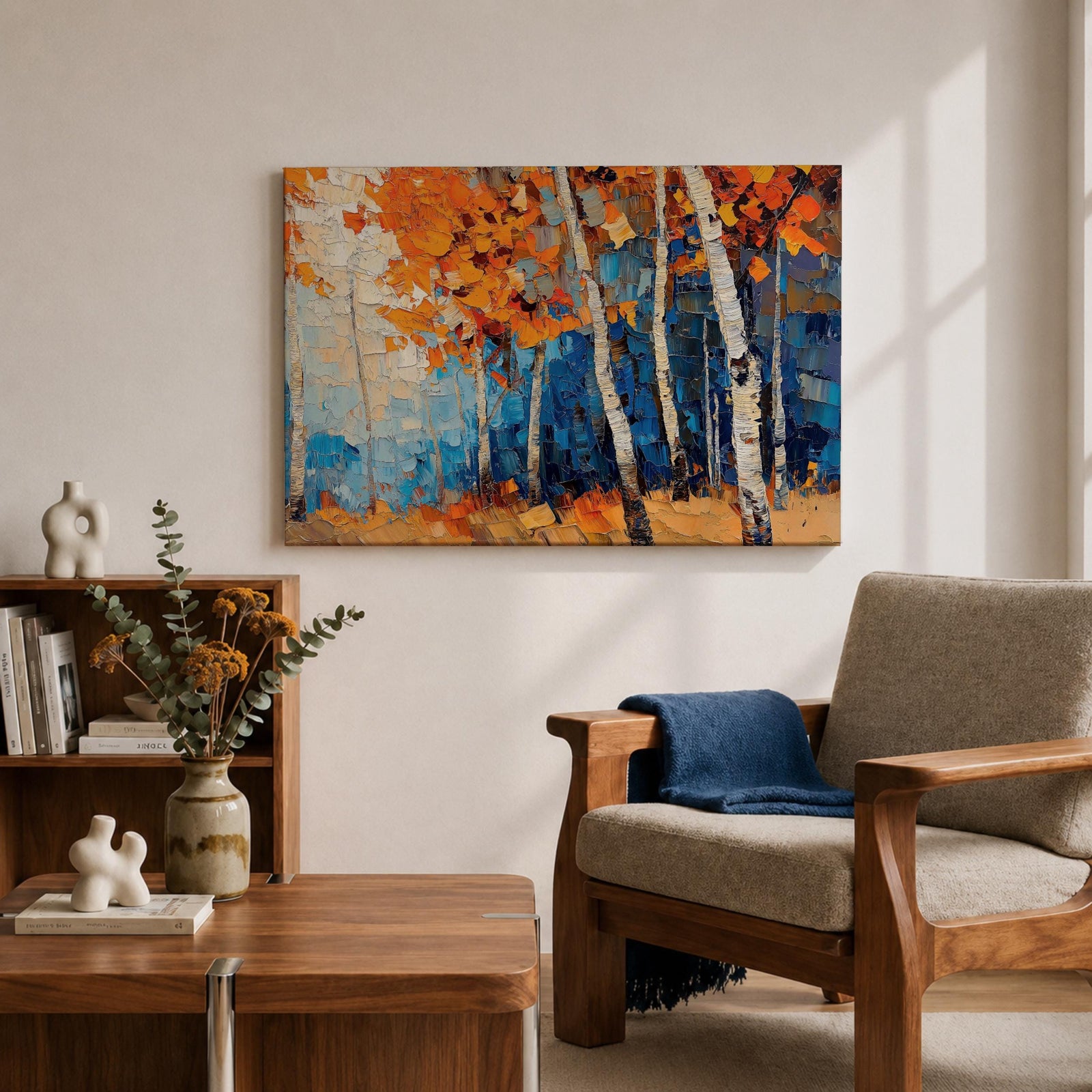 Birch Forest Wall Art Aspen Grove Framed Canvas Autumn Impasto Landscape Rustic Home Decor