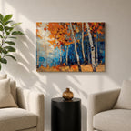 Birch Forest Wall Art Aspen Grove Framed Canvas Autumn Impasto Landscape Rustic Home Decor