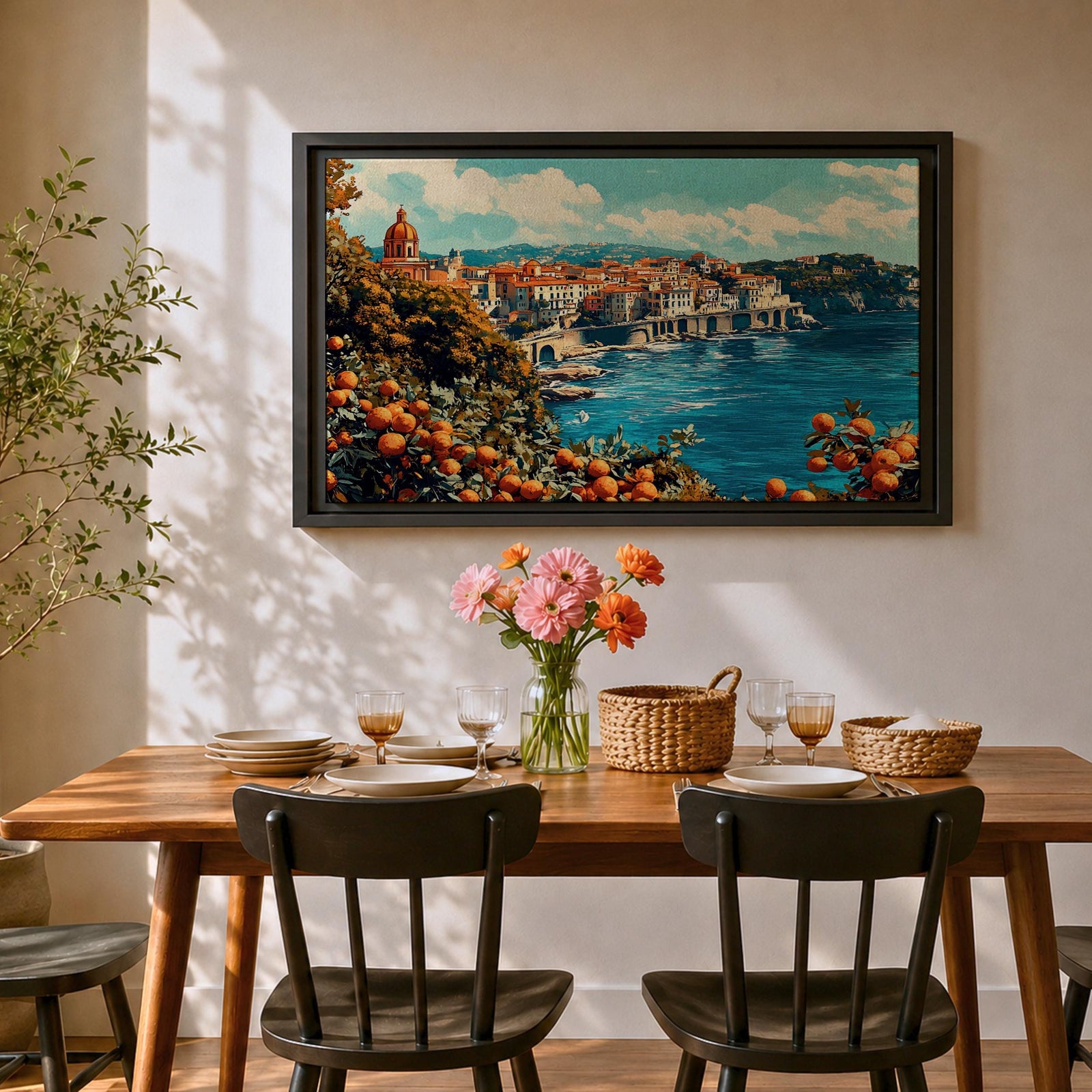 Amalfi Coast Wall Art Sorrento Italy Framed Canvas Mediterranean Coastal Living Room Decor