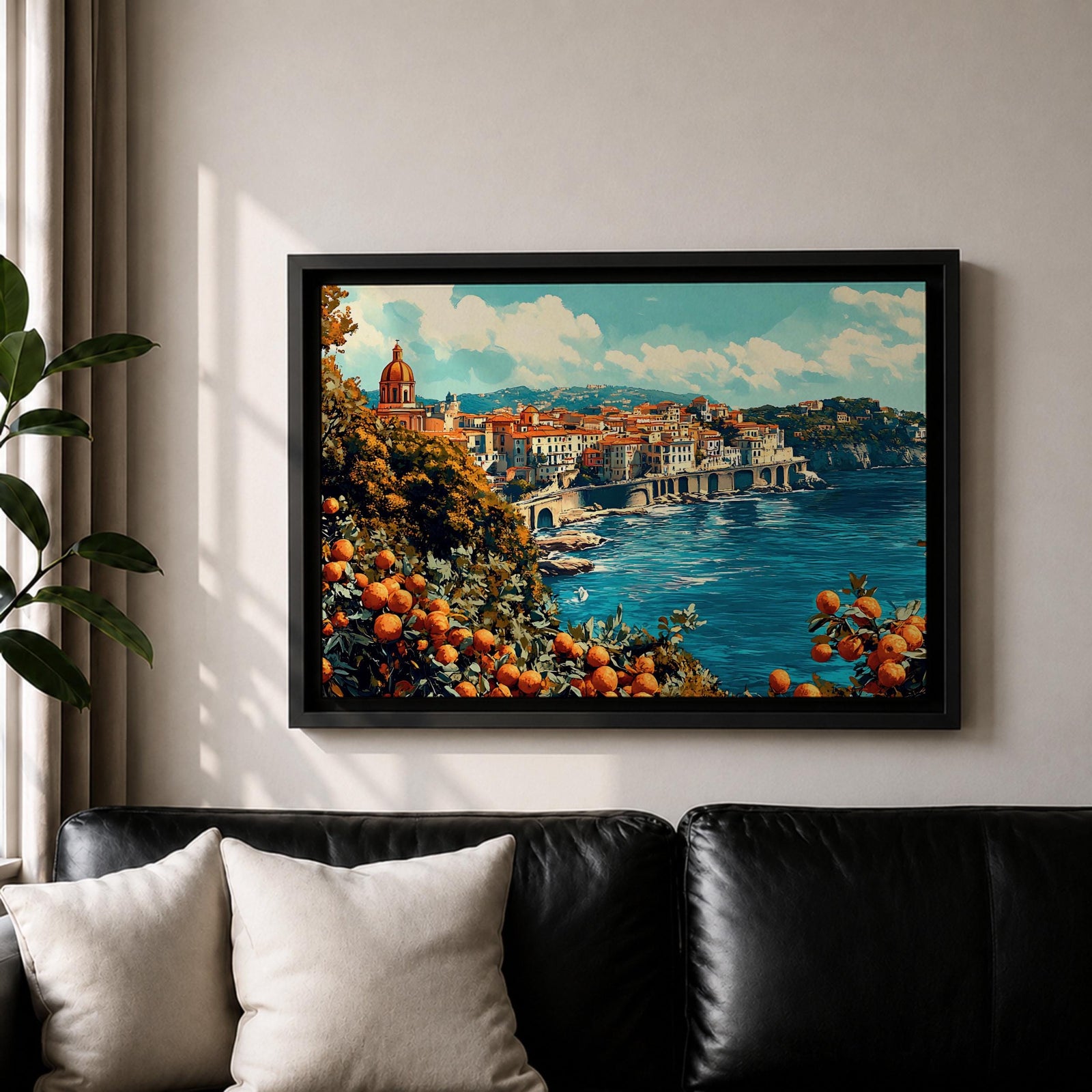 Amalfi Coast Wall Art Sorrento Italy Framed Canvas Mediterranean Coastal Living Room Decor